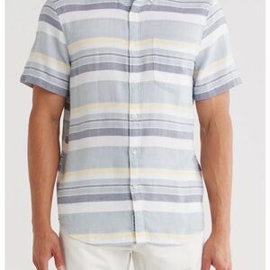 Original Penguin Men's Striped Button-Down Shirt - Blue, Gray, Yellow